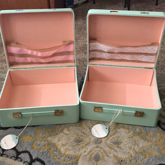 Pressed Cardboard Teal and Pink Suitcases - Picture 3 of 6